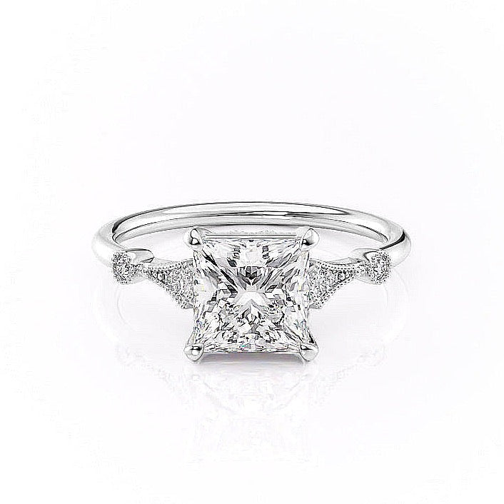 2.08 CT Princess Solitaire Milgrain Setting Moissanite Engagement Ring - Barbara Maison 
