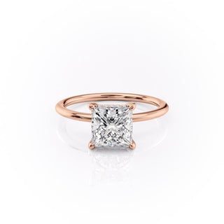 2.08 CT Princess Cut Solitaire Hidden Halo Setting Moissanite Engagement Ring - Barbara Maison 