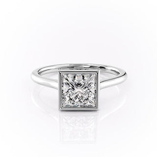 2.08 CT Princess Cut Bezel Solitaire Moissanite Engagement Ring - Barbara Maison 