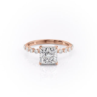 2.08 CT Princess Cut Hidden Halo Pave Setting Moissanite Engagement Ring - Barbara Maison 