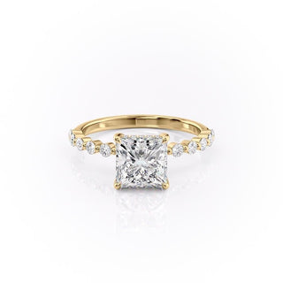 2.08 CT Princess Cut Hidden Halo Pave Setting Moissanite Engagement Ring - Barbara Maison 