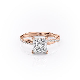 2.08CT Princess Cut Solitaire Twisted Pave Moissanite Engagement Ring - Barbara Maison 