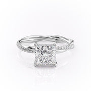 2.08CT Princess Cut Solitaire Twisted Pave Moissanite Engagement Ring - Barbara Maison 