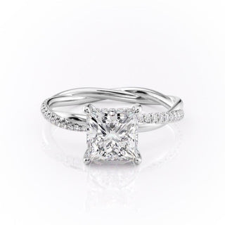 2.08CT Princess Cut Solitaire Twisted Pave Moissanite Engagement Ring - Barbara Maison 