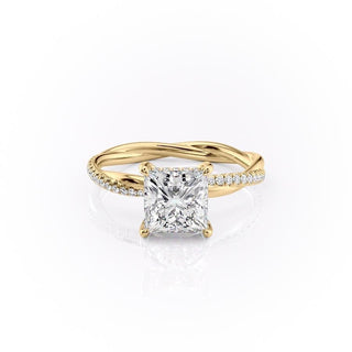 2.08CT Princess Cut Solitaire Twisted Pave Moissanite Engagement Ring - Barbara Maison 