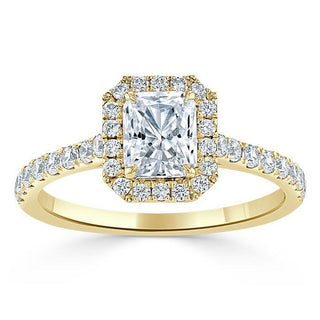 1.0 CT Radiant Cut Halo Pave Setting Moissanite Engagement Ring - Barbara Maison 