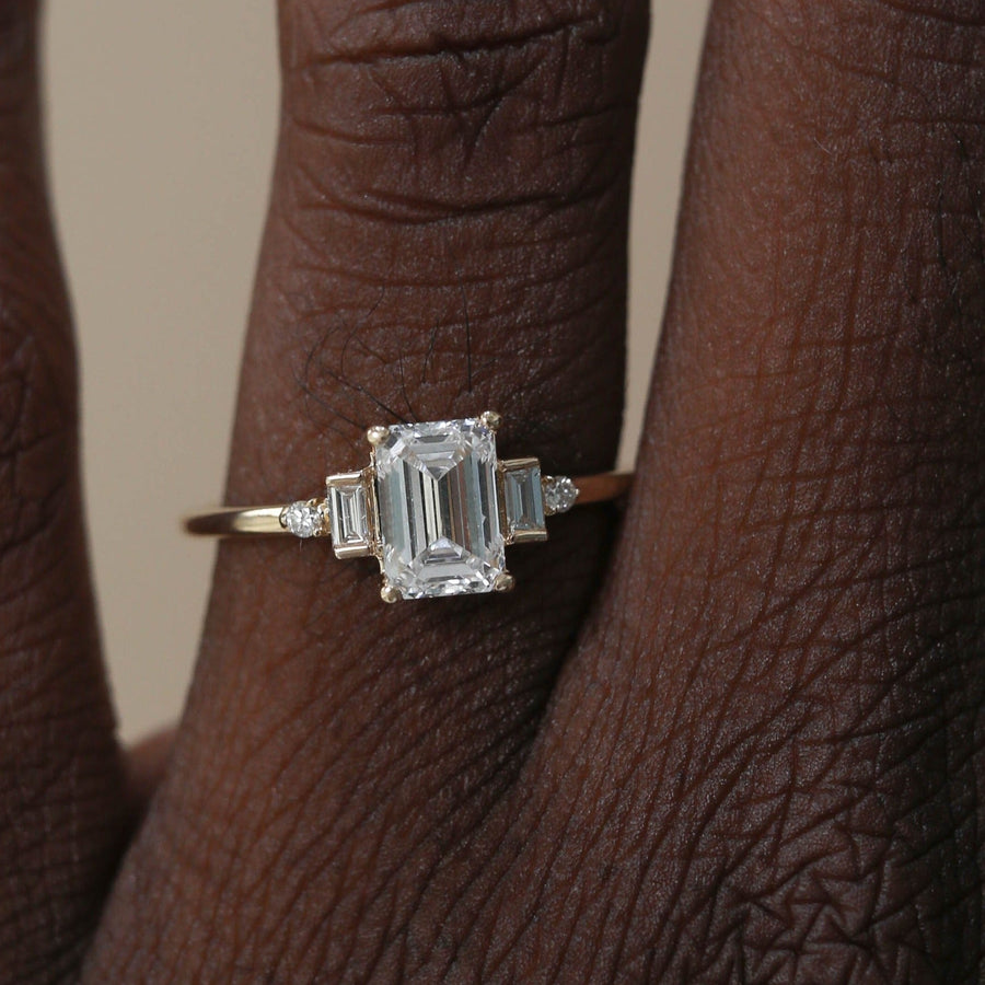 0.92 CT Emerald Cut 3 Stones Moissanite Engagement Ring - Barbara Maison 