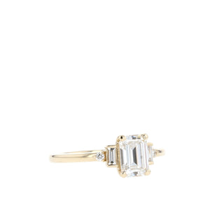 0.92 CT Emerald Cut 3 Stones Moissanite Engagement Ring - Barbara Maison 