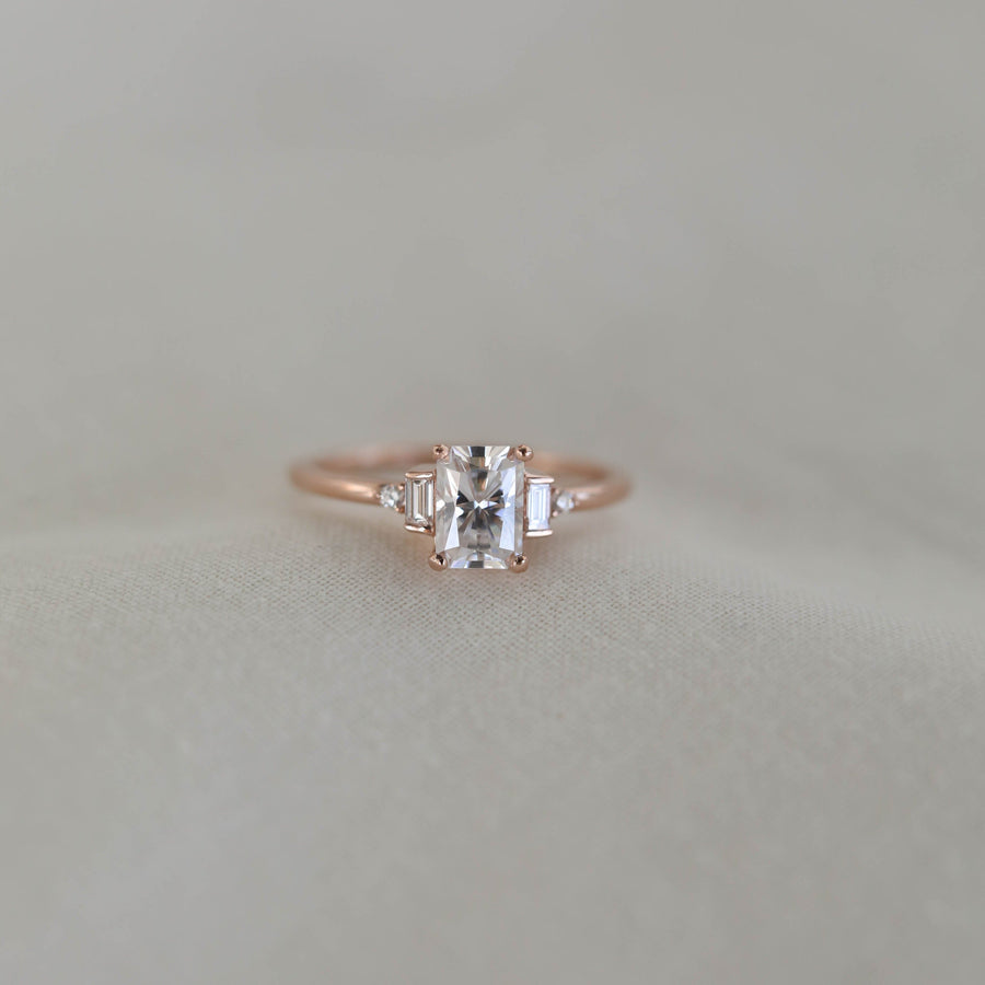 0.92 CT Emerald Cut 3 Stones Moissanite Engagement Ring - Barbara Maison 