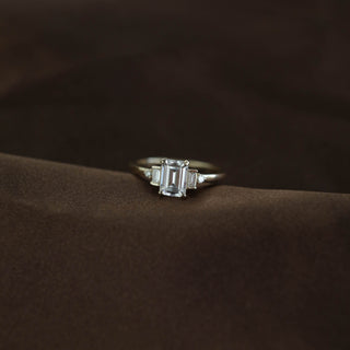 0.92 CT Emerald Cut 3 Stones Moissanite Engagement Ring - Barbara Maison 