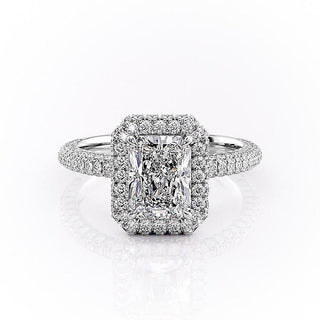 2.1 CT Radiant Cut Halo Triple Pave Setting Moissanite Engagement Ring - Barbara Maison 