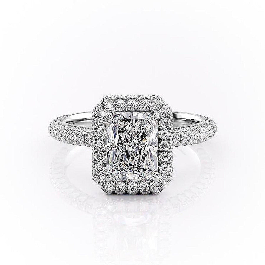 2.1 CT Radiant Cut Halo Triple Pave Setting Moissanite Engagement Ring - Barbara Maison 
