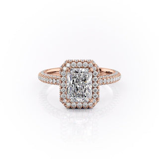 2.1 CT Radiant Cut Halo Triple Pave Setting Moissanite Engagement Ring - Barbara Maison 