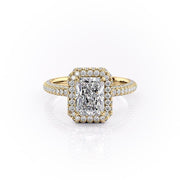 2.1 CT Radiant Cut Halo Triple Pave Setting Moissanite Engagement Ring - Barbara Maison 