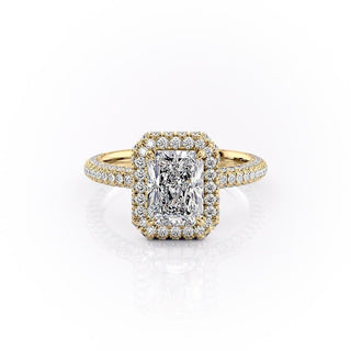 2.1 CT Radiant Cut Halo Triple Pave Setting Moissanite Engagement Ring - Barbara Maison 