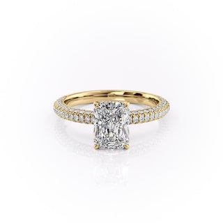 2.1 CT Radiant Cut Hidden Halo Triple Pave Moissanite Engagement Ring - Barbara Maison 