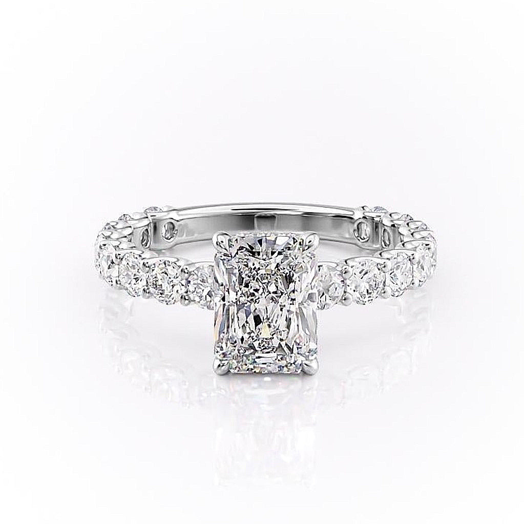 2.1 CT Radiant Cut Solitaire Pave Setting Moissanite Engagement Ring - Barbara Maison 