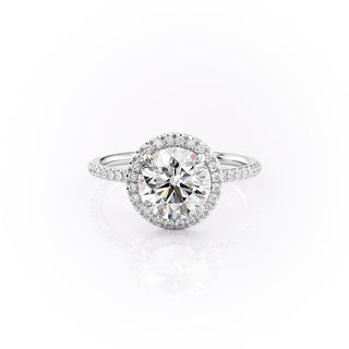 1.90 CT Round Cut Halo Pave Setting Moissanite Engagement Ring - Barbara Maison 