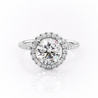 1.90 CT Round Cut Halo Pave Setting Moissanite Engagement Ring - Barbara Maison 