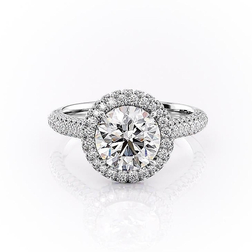 1.90 CT Round Cut Halo Triple Pave Setting Moissanite Engagement Ring - Barbara Maison 