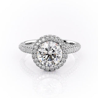 1.90 CT Round Cut Halo Triple Pave Setting Moissanite Engagement Ring - Barbara Maison 