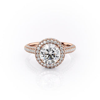 1.90 CT Round Cut Halo Triple Pave Setting Moissanite Engagement Ring - Barbara Maison 