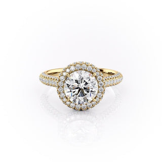 1.90 CT Round Cut Halo Triple Pave Setting Moissanite Engagement Ring - Barbara Maison 