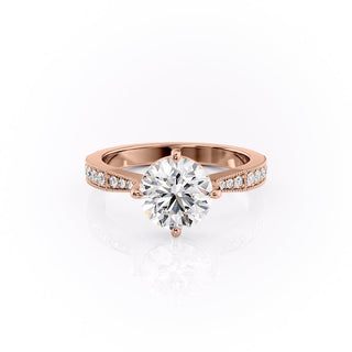 1.60 CT Round Cut Solitaire Milgrain Pave Set Moissanite Engagement Ring - Barbara Maison 