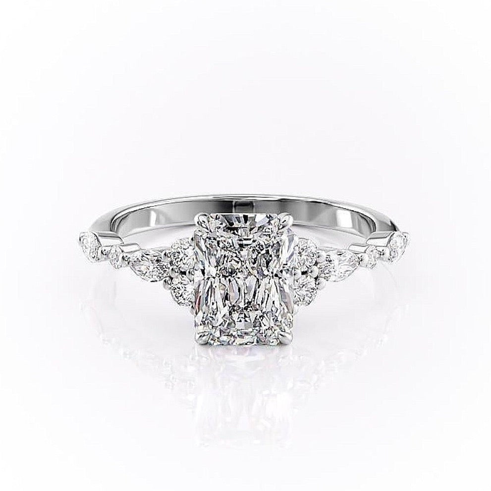 2.0 CT Radiant Cut Cluster Moissanite Engagement Ring - Barbara Maison 