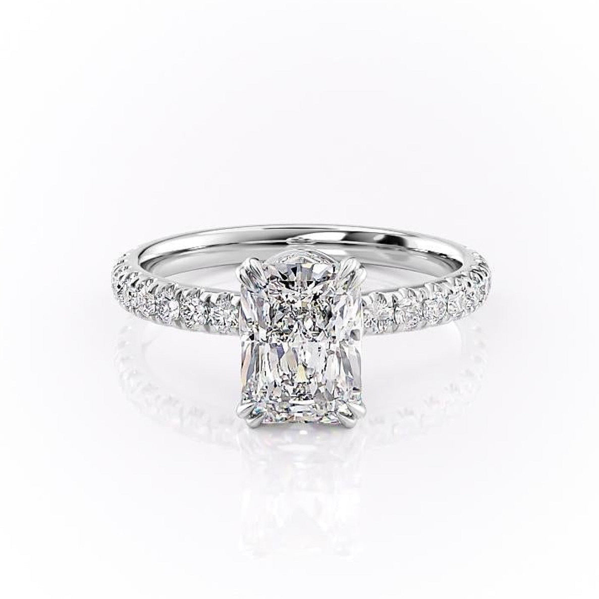 2.0 CT Radiant Cut Solitaire Pave Setting Moissanite Engagement Ring - Barbara Maison 