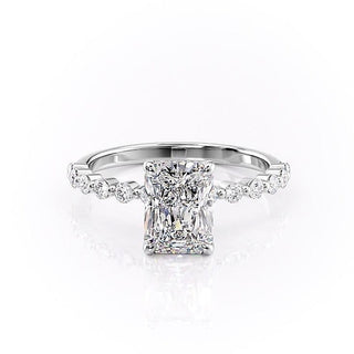 2.10 CT Radiant Solitaire Pave Setting Moissanite Engagement Ring - Barbara Maison 