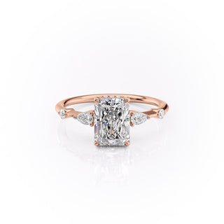 2.1 CT Radiant Cut 3 Stones Moissanite Engagement Ring - Barbara Maison 