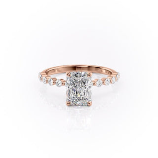 2.10 CT Radiant Solitaire Pave Setting Moissanite Engagement Ring - Barbara Maison 