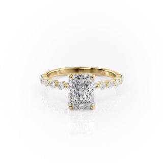 2.10 CT Radiant Solitaire Pave Setting Moissanite Engagement Ring - Barbara Maison 