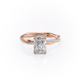 2.1 CT Radiant Cut Solitaire Twisted Pave Moissanite Engagement Ring - Barbara Maison 