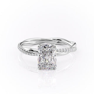 2.1 CT Radiant Cut Solitaire Twisted Pave Moissanite Engagement Ring - Barbara Maison 