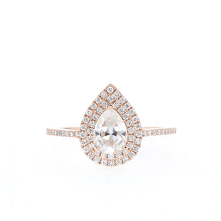 0.69 CT Pear Cut Double Halo Pave Moissanite Engagement Ring - Barbara Maison 