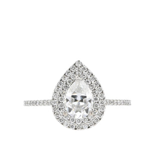 0.69 CT Pear Cut Double Halo Pave Moissanite Engagement Ring - Barbara Maison 