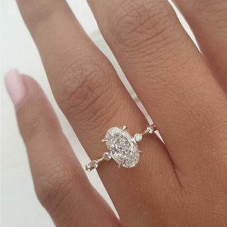 2.10 CT Oval Cut Solitaire & Dainty Pave Moissanite Engagement Ring - Barbara Maison 