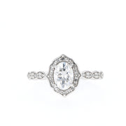 0.84 CT Oval Cut Halo & Pave Moissanite Engagement Ring - Barbara Maison 