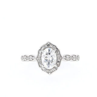 0.84 CT Oval Cut Halo & Pave Moissanite Engagement Ring - Barbara Maison 