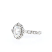 0.84 CT Oval Cut Halo & Pave Moissanite Engagement Ring - Barbara Maison 