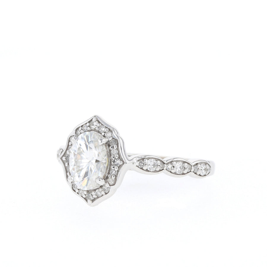 0.84 CT Oval Cut Halo & Pave Moissanite Engagement Ring - Barbara Maison 