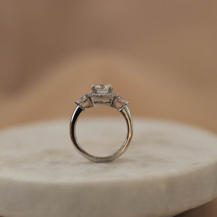 0.96 CT Cushion Cut 3 Stones Moissanite Engagement Ring - Barbara Maison 