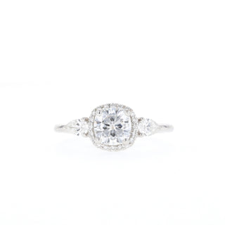 0.96 CT Cushion Cut 3 Stones Moissanite Engagement Ring - Barbara Maison 