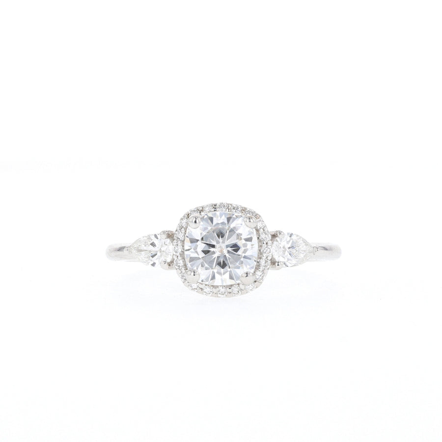 0.96 CT Cushion Cut 3 Stones Moissanite Engagement Ring - Barbara Maison 
