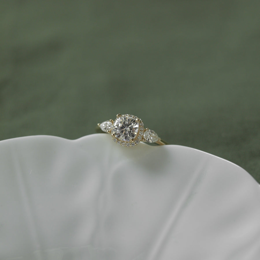 0.96 CT Cushion Cut 3 Stones Moissanite Engagement Ring - Barbara Maison 