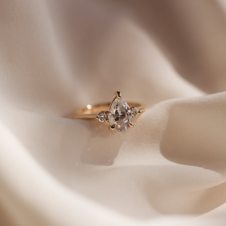 1.33 CT Pear Cut 3 Stones Moissanite Engagement Ring - Barbara Maison 