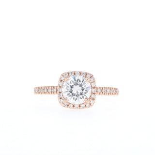 0.88 CT Round Cut Halo & Pave Moissanite Engagement Ring - Barbara Maison 