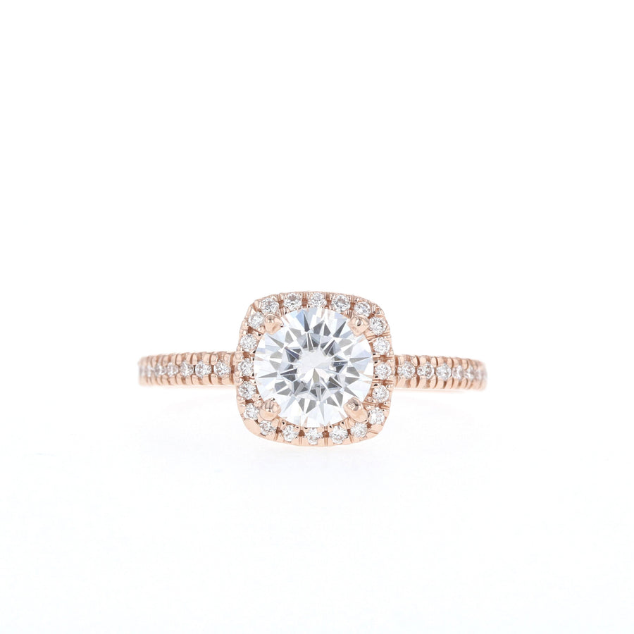 0.88 CT Round Cut Halo & Pave Moissanite Engagement Ring - Barbara Maison 